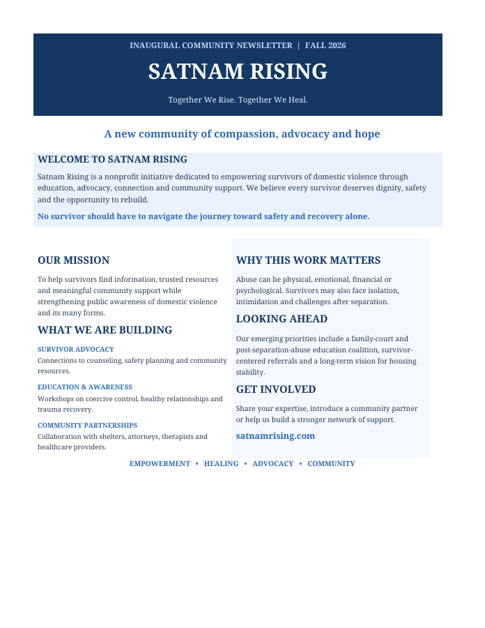 Cover of the Satnam Rising Fall 2026 newsletter